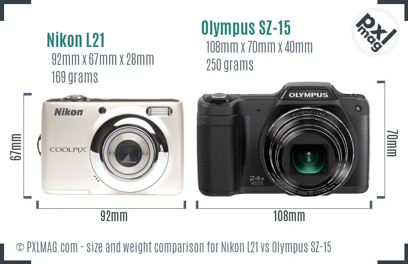 Nikon L21 vs Olympus SZ-15 size comparison