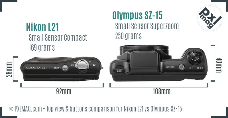 Nikon L21 vs Olympus SZ-15 top view buttons comparison