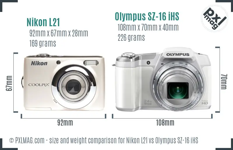 Nikon L21 vs Olympus SZ-16 iHS size comparison