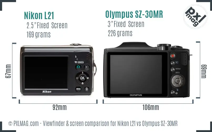 Nikon L21 vs Olympus SZ-30MR Screen and Viewfinder comparison