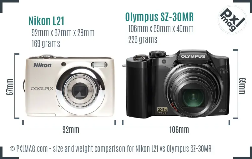 Nikon L21 vs Olympus SZ-30MR size comparison