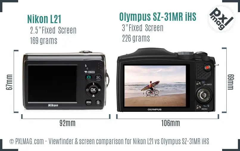 Nikon L21 vs Olympus SZ-31MR iHS Screen and Viewfinder comparison