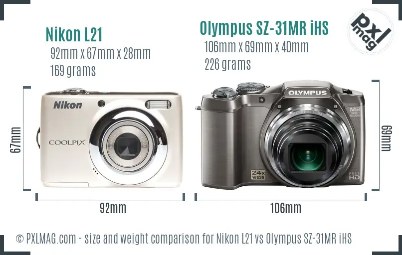 Nikon L21 vs Olympus SZ-31MR iHS size comparison