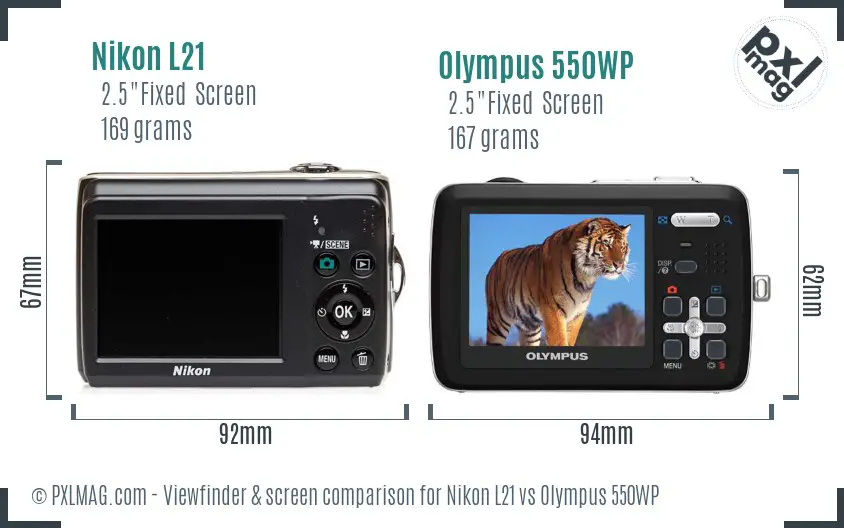 Nikon L21 vs Olympus 550WP Screen and Viewfinder comparison