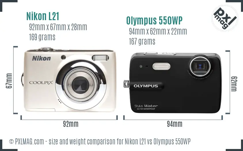 Nikon L21 vs Olympus 550WP size comparison