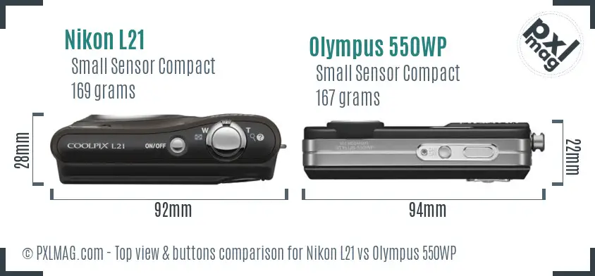 Nikon L21 vs Olympus 550WP top view buttons comparison