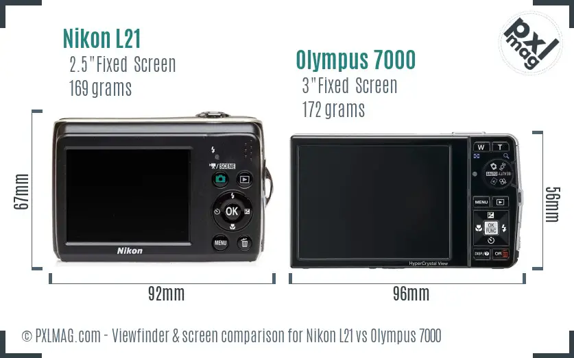 Nikon L21 vs Olympus 7000 Screen and Viewfinder comparison