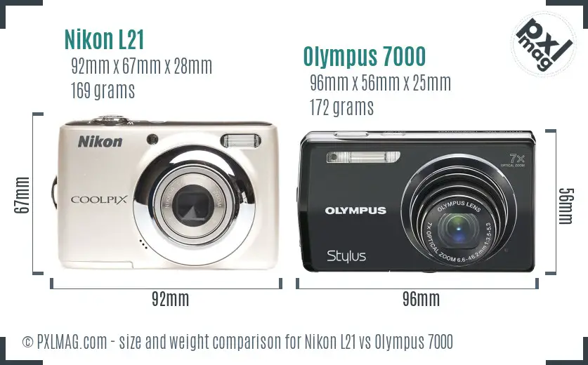 Nikon L21 vs Olympus 7000 size comparison