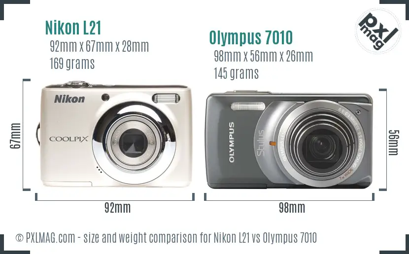 Nikon L21 vs Olympus 7010 size comparison Nikon L21 vs Olympus 7010 size comparison