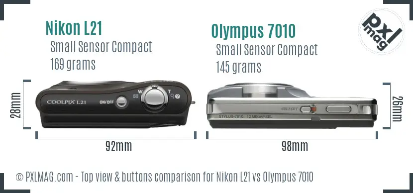 Nikon L21 vs Olympus 7010 top view buttons comparison Nikon L21 vs Olympus 7010 top view buttons comparison