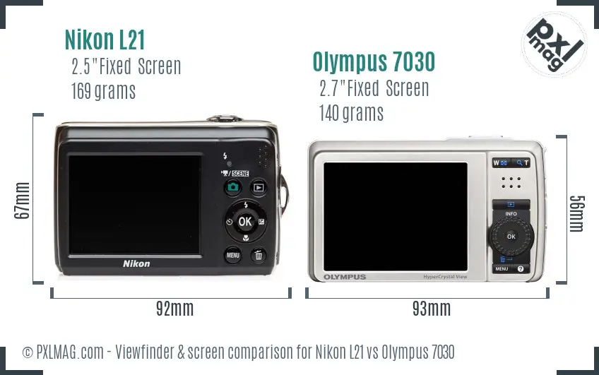 Nikon L21 vs Olympus 7030 Screen and Viewfinder comparison