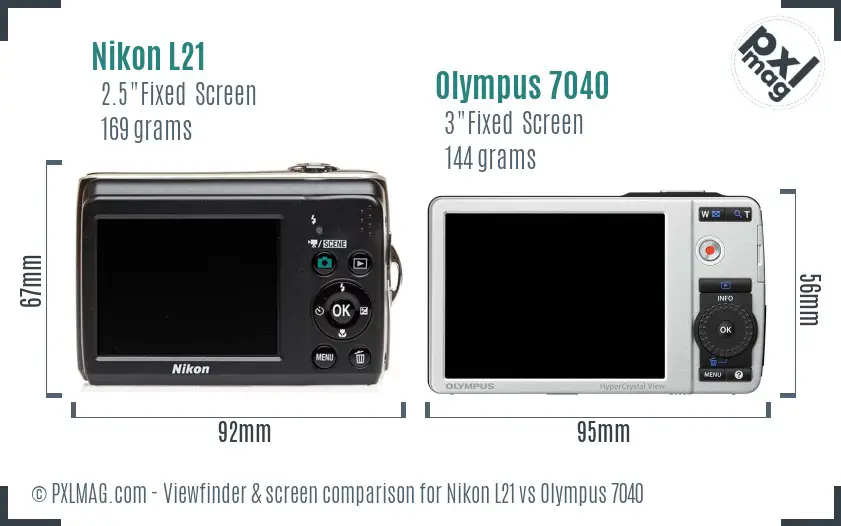 Nikon L21 vs Olympus 7040 Screen and Viewfinder comparison