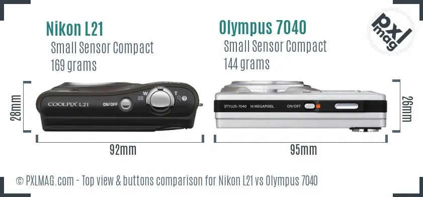Nikon L21 vs Olympus 7040 top view buttons comparison