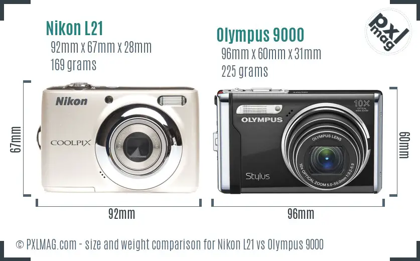 Nikon L21 vs Olympus 9000 size comparison Nikon L21 vs Olympus 9000 size comparison