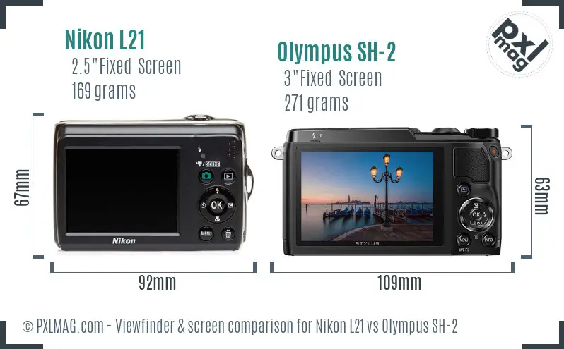 Nikon L21 vs Olympus SH-2 Screen and Viewfinder comparison