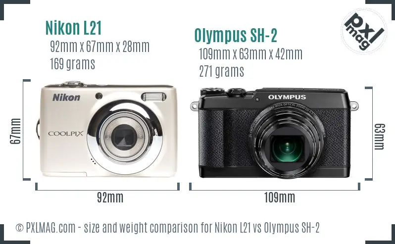 Nikon L21 vs Olympus SH-2 size comparison