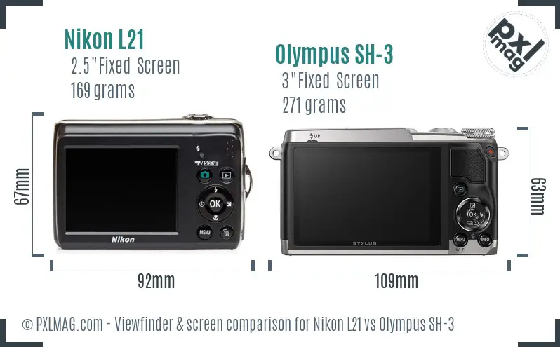 Nikon L21 vs Olympus SH-3 Screen and Viewfinder comparison