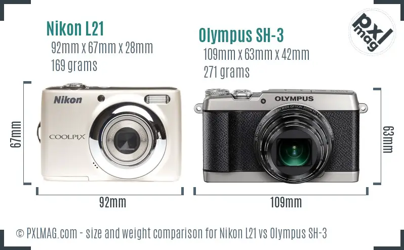 Nikon L21 vs Olympus SH-3 size comparison