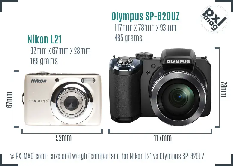 Nikon L21 vs Olympus SP-820UZ size comparison