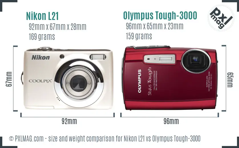 Nikon L21 vs Olympus Tough-3000 size comparison Nikon L21 vs Olympus Tough-3000 size comparison