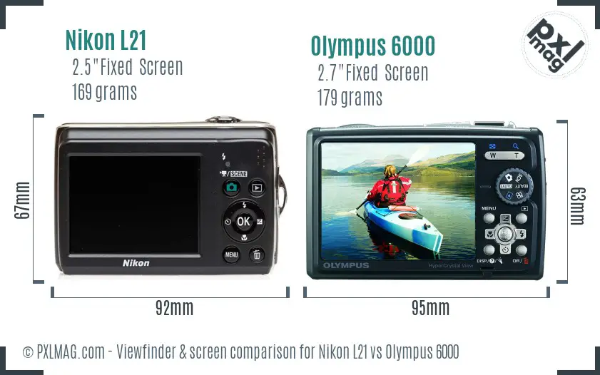 Nikon L21 vs Olympus 6000 Screen and Viewfinder comparison