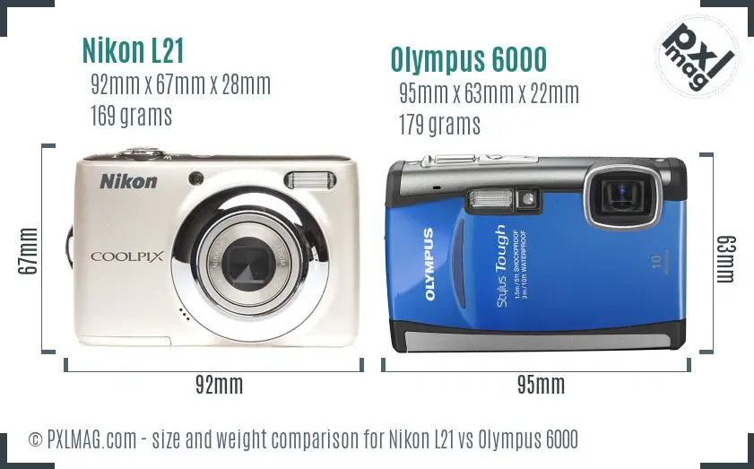 Nikon L21 vs Olympus 6000 size comparison