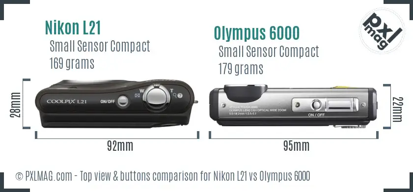 Nikon L21 vs Olympus 6000 top view buttons comparison