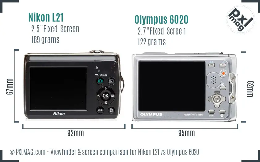 Nikon L21 vs Olympus 6020 Screen and Viewfinder comparison