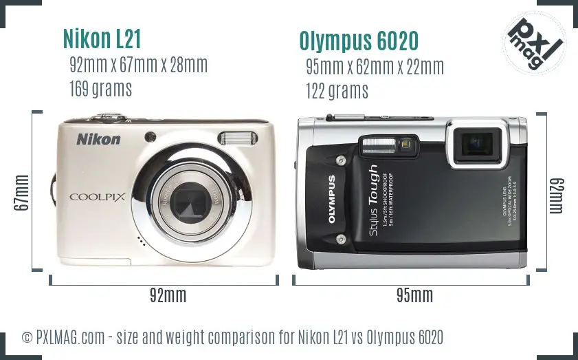 Nikon L21 vs Olympus 6020 size comparison