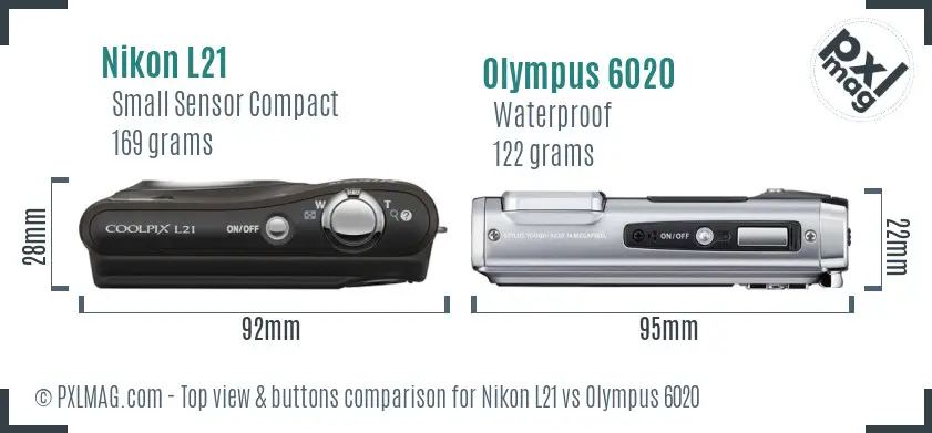 Nikon L21 vs Olympus 6020 top view buttons comparison