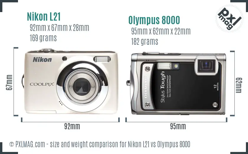 Nikon L21 vs Olympus 8000 size comparison