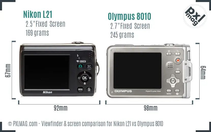 Nikon L21 vs Olympus 8010 Screen and Viewfinder comparison