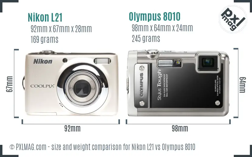 Nikon L21 vs Olympus 8010 size comparison