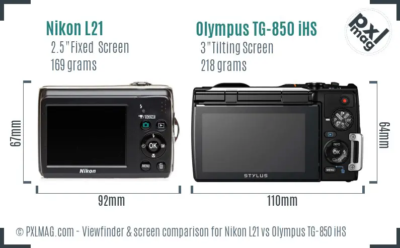 Nikon L21 vs Olympus TG-850 iHS Screen and Viewfinder comparison