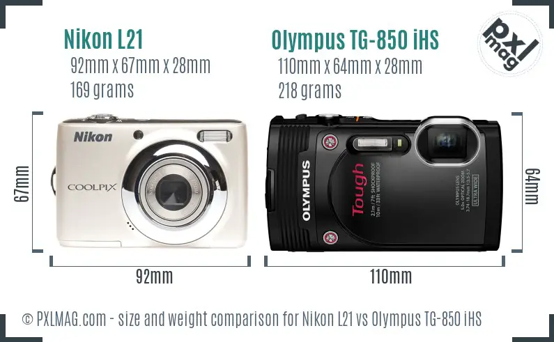 Nikon L21 vs Olympus TG-850 iHS size comparison