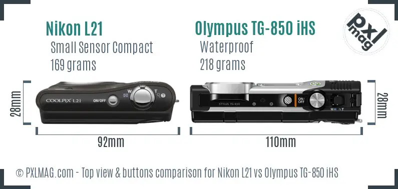 Nikon L21 vs Olympus TG-850 iHS top view buttons comparison