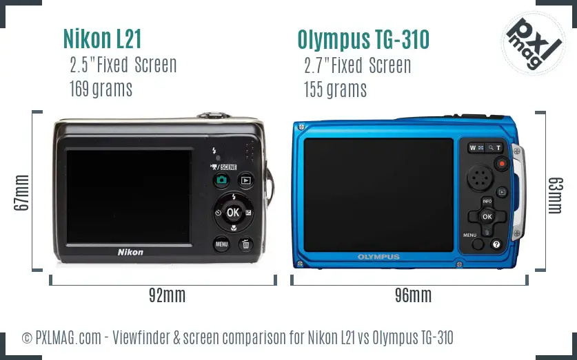 Nikon L21 vs Olympus TG-310 Screen and Viewfinder comparison