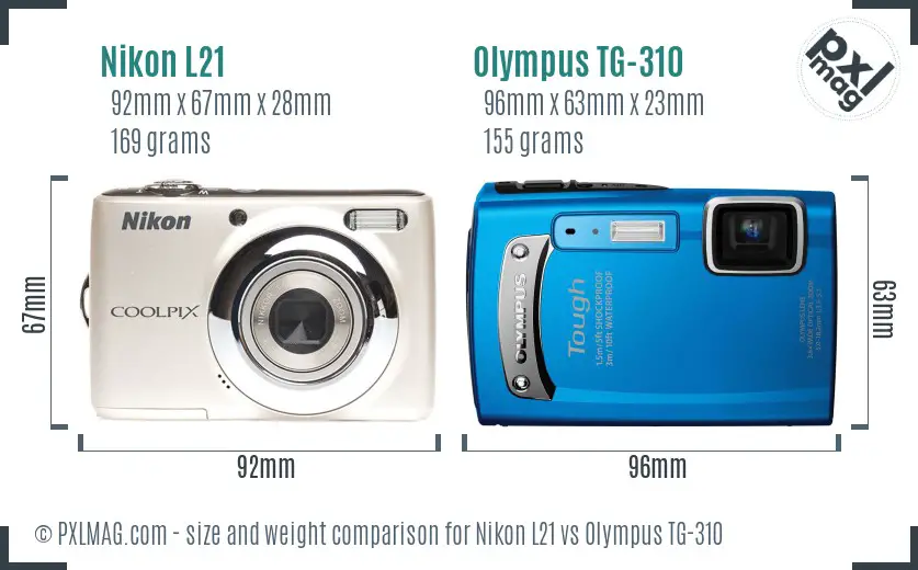 Nikon L21 vs Olympus TG-310 size comparison
