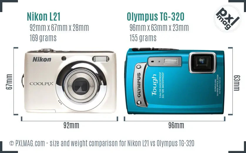 Nikon L21 vs Olympus TG-320 size comparison Nikon L21 vs Olympus TG-320 size comparison