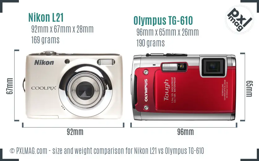 Nikon L21 vs Olympus TG-610 size comparison