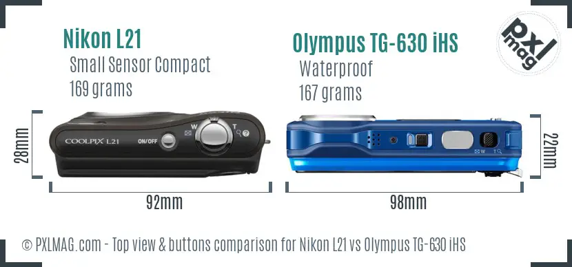 Nikon L21 vs Olympus TG-630 iHS top view buttons comparison