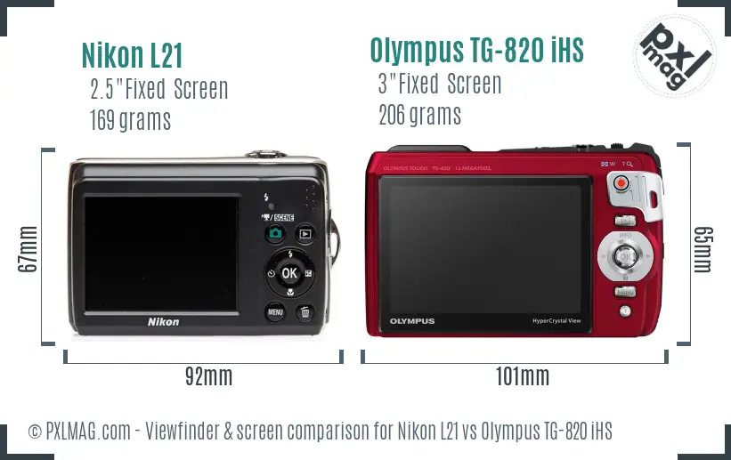 Nikon L21 vs Olympus TG-820 iHS Screen and Viewfinder comparison