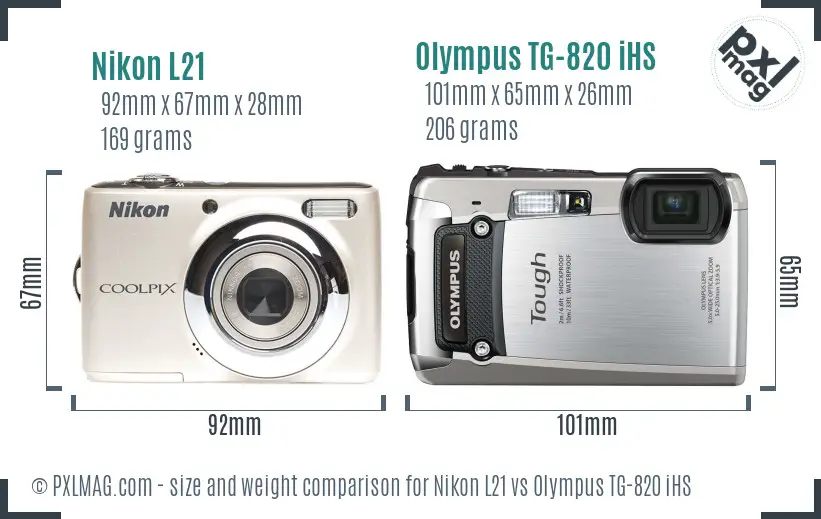 Nikon L21 vs Olympus TG-820 iHS size comparison