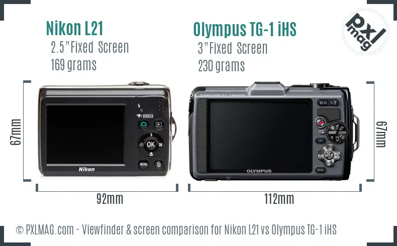 Nikon L21 vs Olympus TG-1 iHS Screen and Viewfinder comparison