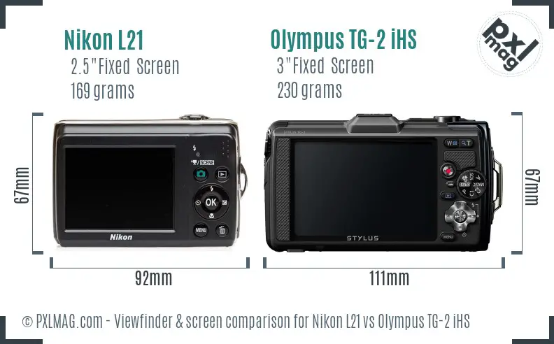 Nikon L21 vs Olympus TG-2 iHS Screen and Viewfinder comparison