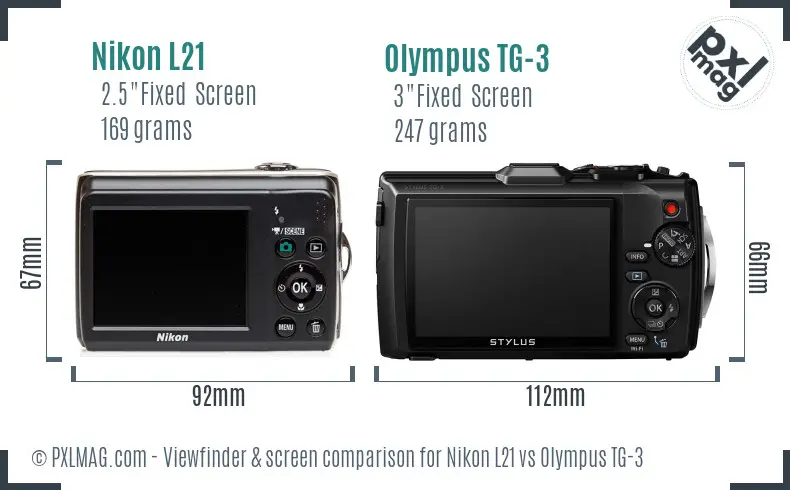Nikon L21 vs Olympus TG-3 Screen and Viewfinder comparison