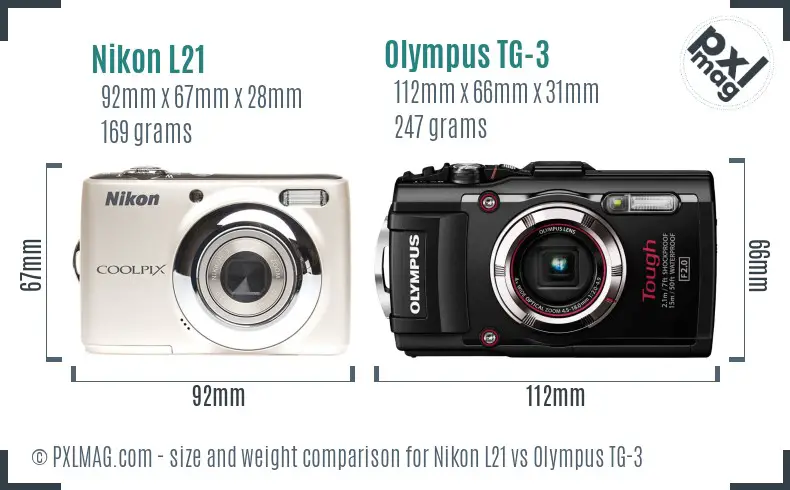 Nikon L21 vs Olympus TG-3 size comparison