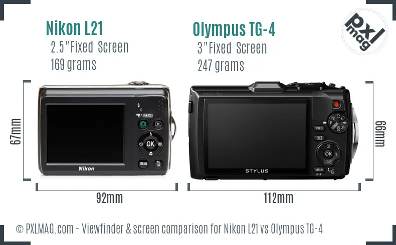 Nikon L21 vs Olympus TG-4 Screen and Viewfinder comparison