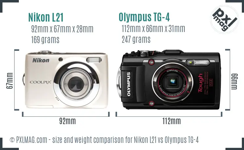 Nikon L21 vs Olympus TG-4 size comparison