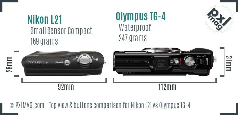 Nikon L21 vs Olympus TG-4 top view buttons comparison